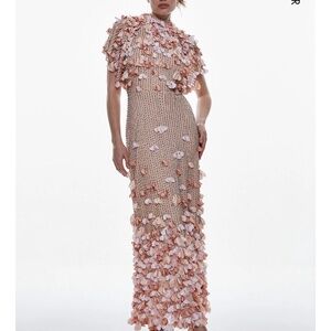 Crystal Applique floral and gold beaded dress